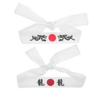 2pcs Japanese Style Headband Cotton White Two Piece Set | Samurai Inspired Print, Easy to Wear, Absorbs Sweat and Keeps Hair Away from Face
