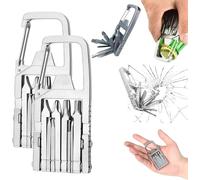 2PCS Jawbreaker Mini Tool, 12 in 1 Jawbreaker Mini Multi Tool, Ultra Mini Jawbreaker Multi Tool, Foldable Jawbreaker Mini Multitool with Bottle Opener Phone Holder Screwdriver Carabiner (Silver,M)