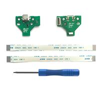 2PCs JDS-011 Replacement Charging Port Assembly for PS4 DualShock 4 Controller, Repair Part Micro USB Adaptor Charger Socket Board Connector Module, Flex Cable, Tool Screwdriver