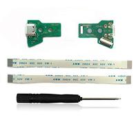 2PCs JDS-055 Replacement Micro USB Charging Port Adaptor for DualShock 4, Repair Part Charger Socket Board Module for Sony PlayStation PS4 Wireless Controller 5TH V5 with 12 Pin Flex Cable, Tool Screw