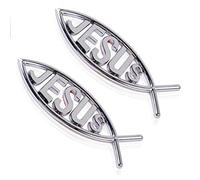 2pcs Jesus Fish Decal Sticker Silver,3D Car Chrome Decal Emblem Sticker Religious God for Jesus Christian Fish Symbol