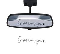 2pcs Jesus Loves You Rear View Mirror Sticker, Positive Affirmation Car Decals Vanity Mirror Stickers Water Bottle Stickers Rearview Mirror Sticker for Laptop Car Water Bottle (Black)