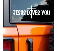 2PCS Jesus Loves You Vinyl Sticker 7.87"x2.76" - Durable Adhesive for Car Windows, Laptops, Trucks & Walls - Easy to Apply & Remove Christian Message Decal with Cross Design |#AZ255 (White)