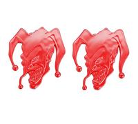 2pcs Jocker Emblem Jester Badge Metal Cast Clown Skull Side Fender Rear Trunk 3D Car Sticker Decal (Red)