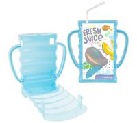 2pcs Juice Box Holder Reusable Plastic No Squeeze Milk Bag Holder Portable Squeeze Proof Baby Food Pouch Holder for Toddlers Kids Boys Girls No Spill(Blue)