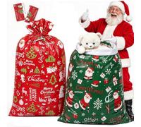 2Pcs Jumbo Christmas Sacks Extra Large Santa Sacks with Gift Tags/Rope, Reusable, 142 * 92cm Giant Red Green Plastic Bag Bike Wrapping Bags Large Christmas Sacks for Presents Gift Oversized Big Toys