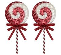 2Pcs Jumbo Lollipop Ornaments with Stick, Red White Sequin Peppermint Candy Christmas Tree Decorations for Xmas Tree Stocking Filler Topper Decor Birthday Wedding Halloween Party Favors (Red White)