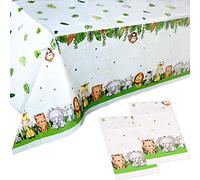 2pcs Jungle Safari Party Table Covers Tablecloths Plastic Jungle Animals Tablecloths Safari Theme Table Cloth Jungle Safari Tablecloth for Birthday Party Decorations Baby Shower Kids Boys