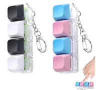 2Pcs Keyboard Fidget Toy for Adults Stress Relief, 4-Button Mechanical Clicker Keychain, Anxiety Relief Gift for Teens, Fidget Keychain for ADHD & Focus(Black White Silent, Blue Pink Regular)