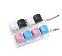 2PCS Keyboard Fidget Toy, Four-Button Clicker Keychain Stress Relief Finger Toys for ADHD Anxiety, Mechanical Switch Fidget Keyboard for Adults and Teens, (Black White Silent, Blue Pink Regular)