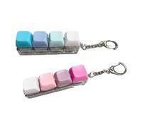 2Pcs Keyboard Fidget Toys 4 Button CoolFinger Clicky Keyboard Keychain Keyboard Stress Relief for Kids Adult Fidget Toys Funny Fidget Keyring with Gradient Pink and Blue Keycaps(No Light)