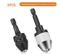 2pcs Keyless Drill Chuck for 1/4 Inch Hex Shank Cordless Electric Screwdriver, Quick Change Converter with 0.3-6.5mm & 0.3-3.6mm Clamping Range, Silver + Black