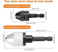 2pcs Keyless Drill Chuck Set with Hex Shank 1/4 Inch - Quick Change Converter for Cordless Electric Screwdriver, 0.3-6.5mm & 0.3-3.6mm Clamping Ra