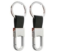 2pcs Keyrings for Men Black Leather Key Fob Metal Keyring Carabiner Clip Keyring Keychains