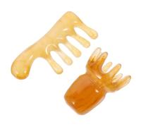 2pcs Khaki Resin Beeswax Gua Sha Scalp Massager Comb for Head Care