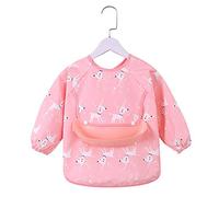 2Pcs Kids Art Aprons,Children's Overalls, Baby Bibs, Baby Eating Clothes, Waterproof and Dirt-Proof Meal Pockets, Long-Sleeved Anti-Wearing Aprons, Protective Clothing (Pink Fawn,90 Yards)