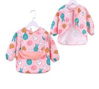 2Pcs Kids Art Aprons,Children's Overalls, Baby Bibs, Baby Eating Clothes, Waterproof and Dirt-Proof Meal Pockets, Long-Sleeved Anti-Wearing Aprons, Protective Clothing (Pink Chick,100 Yards)