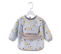 2Pcs Kids Art Aprons,Children's Overalls, Baby Bibs, Baby Eating Clothes, Waterproof and Dirt-Proof Meal Pockets, Long-Sleeved Anti-Wearing Aprons, Protective Clothing (Gray Calf,90 Yards)