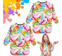 2Pcs Kids Art Aprons for Age 7-12 Years Girls Boys,Waterproof Graffiti Painting Aprons Long Sleeves with Pockets,Kids Painting Smock Toddler Children,Play Apron for Painting,Craft,School,Stripe