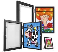 2Pcs Kids Art Frame, A4 Front Opening Photo Frames Changeable Wooden Kids Artwork Display Frame for 100 Pictures Horizontal and Vertical Picture Display for Crafts Drawing 3D Artwork (2, Black)