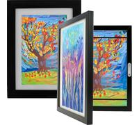 2Pcs Kids Art Frame Front Opening A4 Kids Artwork Display Frames with Fixed Strap, Children Artwork Display Picture Kid Art Photo Frames Wooden Frame for 150 Pictures (2 Black)