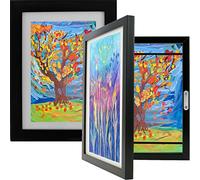 2PCS Kids Art Frames Front Opening A4 Artwork Display Frame with Fixed Strap Wooden Picture Walled Hanging Kid Prame Storage Hold up to 150 Pictures, Black
