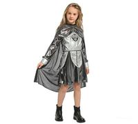 2Pcs Kids Knight Costume Deluxe Set for Grils, Halloween Party Dress Up and Cosplay, Includes a Dress and a Cape (3-14 yrs) (11-14 Years, White)