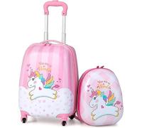 2PCS Kids Luggage Set, 12’’ Travel Backpack and 16’’ Carry on Suitcase with Rolling Spinner Wheels for Children Boys Girls, Trolley Case Gift for Toddlers (Unicorn Heart)