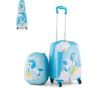 2PCS Kids Luggage Set, 12’’ Travel Backpack and 16’’ Carry on Suitcase with Rolling Spinner Wheels for Children Boys Girls, Trolley Case Gift for Toddlers (Blue Unicorn)