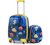 2PCS Kids Luggage Set, 12’’ Travel Backpack and 18’’ Carry on Suitcase with Rolling Spinner Wheels for Children Boys Girls, Trolley Case Gift for Toddlers (Car Racer)