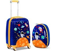 2PCS Kids Luggage Set, 12’’ Travel Backpack and 18’’ Carry on Suitcase with Rolling Spinner Wheels for Children Boys Girls, Trolley Case Gift for Toddlers (Space Astronaut)