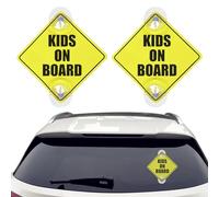 2Pcs Kids on Board Car Sticker, 5"x5" Child on Board Car Sign for Car with Suction Cups, Baby Inside Signs, Baby onBoard Vehicle Safety Signs for Auto Window Cling Perfect for Toddler, Reusable