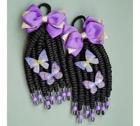 2pcs Kids Ponytail Extesion, Hair Extensions with Bows, Jumbo Springy Twist Braids with Beads, Hairpiece, Hairdo Accessories for Daily Party Birthday, Gifts for Girls Children (Purple)