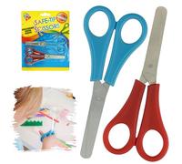 2PCS Kids Safety Scissors 13cm, Preschool Training Scissors with CM Scale, Red & Blue Soft Grip, Stainless Steel Round Tip, for School, Scrapbooking, Easter Crafts