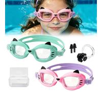 2Pcs Kids Swimming Goggles with Box, Cute Cat Ear Goggles Kids 6-14, Quick Adjust Comfort Strap, UV Protection & Anti-fog Lenses, Swimming Accessories for Boys Girls (Pink & Mint Green)