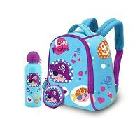 2Pcs Kids Travel Set with Insulated Lunch Bag & Coin Purse, 500ml BPA-Free Water Bottle, Love Pirates Backpack for School Nursery Outdoor Camping Hiking Age 3+