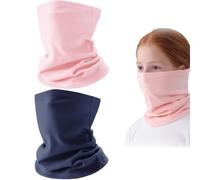 2PCS Kids Winter Fleece Snood Neck Warmer - Soft Windproof Micro Fleece Gaiter for Boys and Girls, Stretchy Outdoor Neck Tube for Skiing, Running & Cold Weather, Navy Blue & Pink
