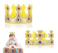 2Pcs King Crown King and Queen Costume Gold Crowns Accessories Cloth Gold Coronation Crown with Gems Party Hat Prince Play Tiara Tiara for Birthday or Dress Up Dance Party
