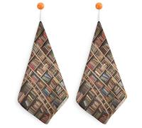 2PCS Kitchen Hand Towel Funny Funny Book Shelves Collection And Ladder Microfiber Cleaning Cloth Soft Dish Towels for Kitchen Super Absorbent Towels with Hanging Loop Tea Towel Decorative Set Fast Dry