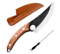 2pcs Kitchen Knife Set with Sheath Chef Knife Hand Forged Boning Knife Japanese Style Full Tang Butcher Meat Viking Knives for Home, Outdoor, Camping