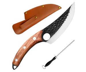 2pcs Kitchen Knife Set with Sheath Chef Knife Hand Forged Boning Knife Japanese Style Full Tang Butcher Meat Viking Knives for Home, Outdoor, Camping