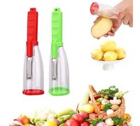 2pcs Kitchen Peelers with Containers, Premium Camping Food Fruit and Vegetable Peelers with Storage Box Built-in Peel Collector Gadget Tool for Peeling Potatoes Carrots Veggie Cucumber Apples & Pears