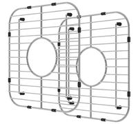 2Pcs Kitchen Sink Protector 34x30cm Stainless Steel Double Bowl Sink Bottom Grid with R50 Corner Multifunctional Sink Rack Dishes Drainer Grid for Sink Grate(centre hole)