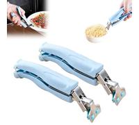 2PCS Kitchen Tongs Set - Heat-Resistant Cooking Clips & Plate Gripper for Oven, Microwave, BBQ - 2025 Upgrade, Durable & Safe, Non-Slip Grip (Blue)