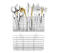 2Pcs Kitchen Utensils Holder, with 3 Compartments Stainless Steel Cutlery Hanging Basket Large Kitchen Utensil Organizer Flatware Caddy for Organize Drawers and Countertops for All Kitchens
