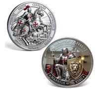 2Pcs Knighthood Commemorative Coin, Knight Templar Collectable Coin, Double-Sided Challenge Coins, Symbol of Faith, Courage & Honour, Inspirational Gift for Christian, Collector and Friends