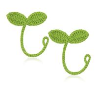 2pcs Knitted Crochet Leaf Sprout, Handmade Crochet Plant Bookmark Green Sprout Crochet Ornament Knitted Bookmark Decorative Leaf Embellishment for Cable Tie, Headphone Accessory (37156)