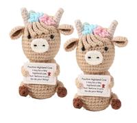 2PCS Knitted HighlandCows,Creative Cute Knitted Doll, Crochet HighlandCow With Positive Card Uplifting Toy Gift,Creative Cute Crochet Doll,Cheer Up Keepsake Gift for Friends,Women,Student,Christmas