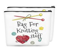 2Pcs Knitting Printed Makeup Bag, Funny Cosmetic Bag with Zipper, Sewing Tools Storage Bag for Women & Knitting Enthusiast, Portable Travel Toiletry Pouch, Birthday Gifts for Wife Mum Designer