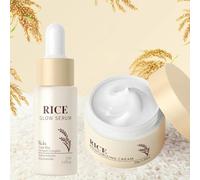 2PCS Korean Rice Skin Care Set，Korean Skincare,Brightening Serum & Hydrating Cream for Glowing Skin,Korean Glass Skin Care,Even Skin Tone, Rice Raw Pulp Beauty Set for Women